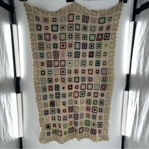 Vintage Afgani Crochet Grandma Square Blanket Throw Quilt Multicolor Handmade